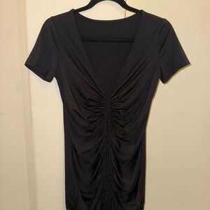 Fashion Nova Black Ruched Midi Dress